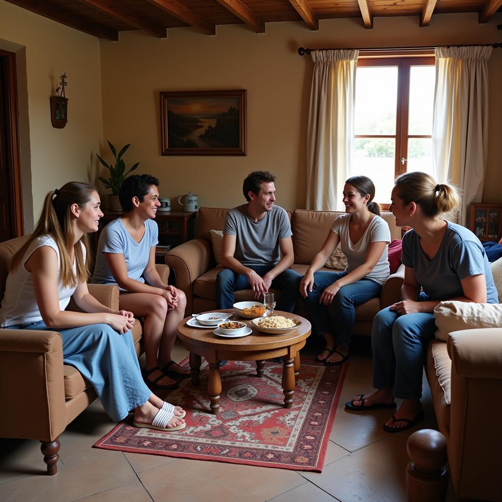 Travelers connecting at a Hampi homestay