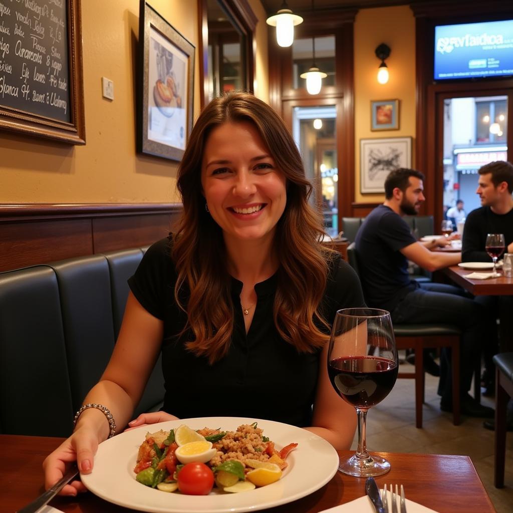 Hanna Harris Enjoying Spanish Tapas in a Barcelona Tapas Bar