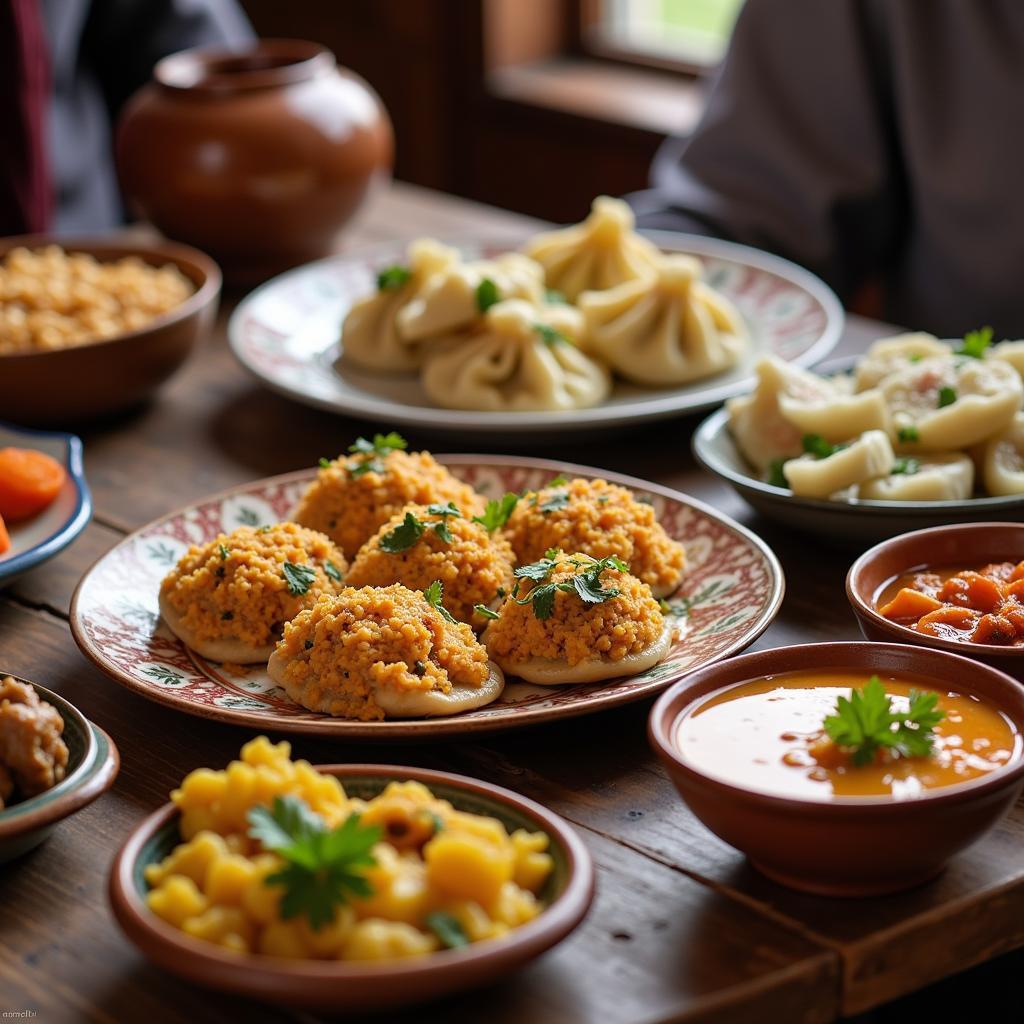 Traditional Himalayan meal served at Heaven Valley Homestay in Sillery Gaon