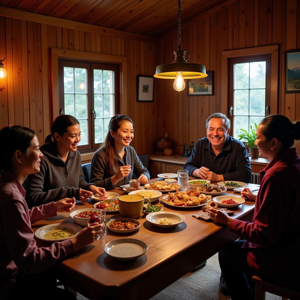 Hill Tribe Family Sharing a Meal with Guests during a Homestay Experience