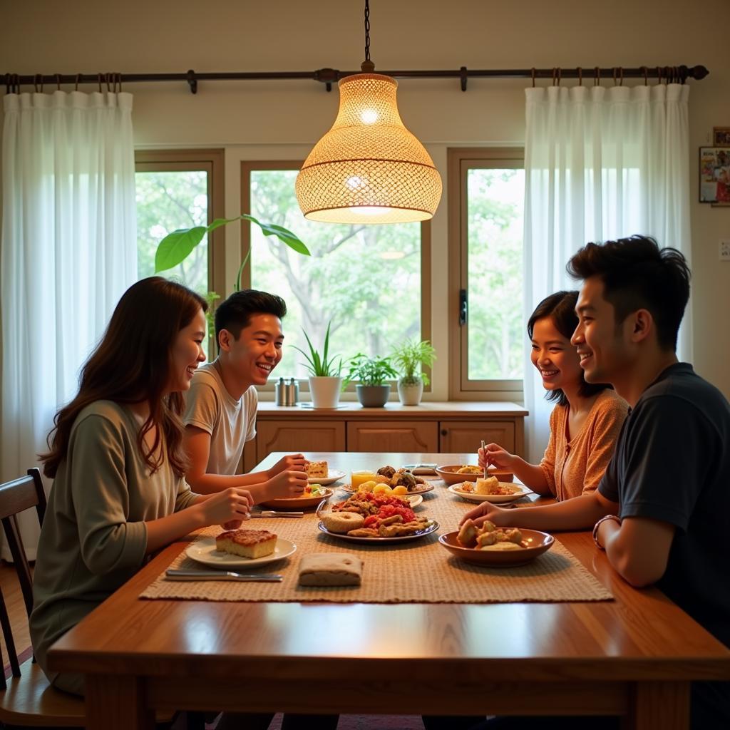 Malaysian Family Enjoying Breakfast Together in a Homestay in Bandar Baru Kampar