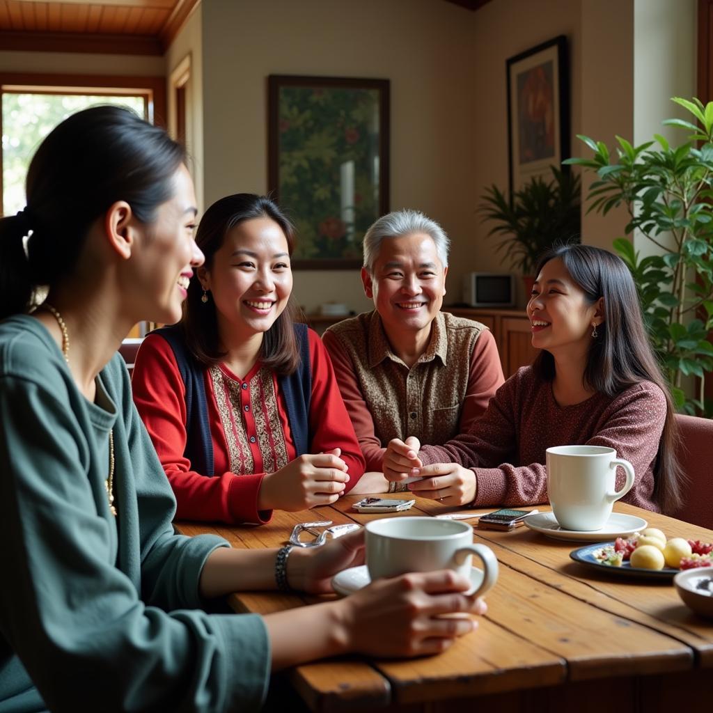 Warm interaction between guests and host family in a Bandar Kinrara homestay