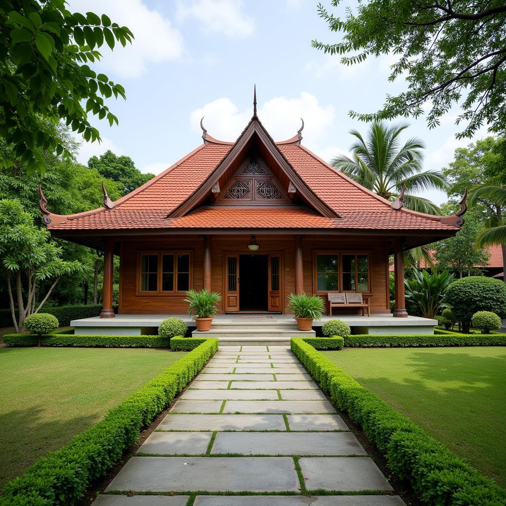 Exterior view of a traditional Malaysian banglo homestay in Johor Bahru