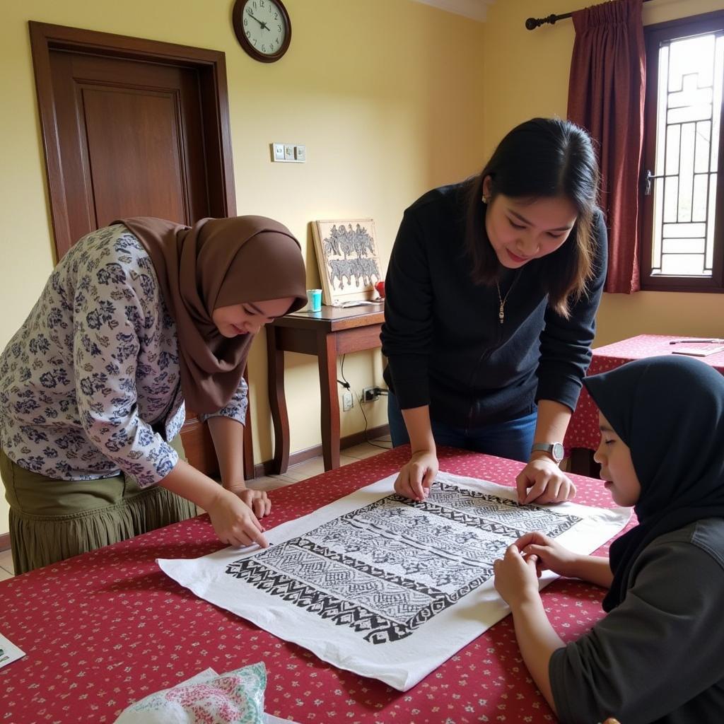 Homestay guest learning traditional Indonesian crafts