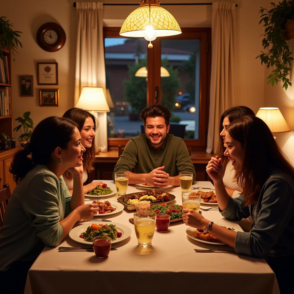 Family dinner in a Spanish homestay