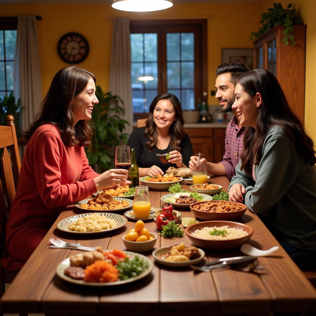 Family enjoying a traditional Mexican meal in a Guadalajara homestay