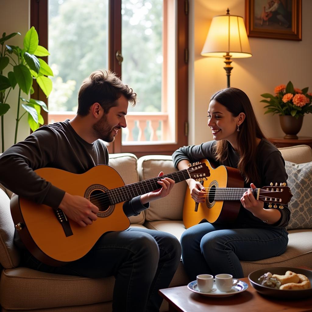 Homestay Guest Learning Spanish Guitar from Host