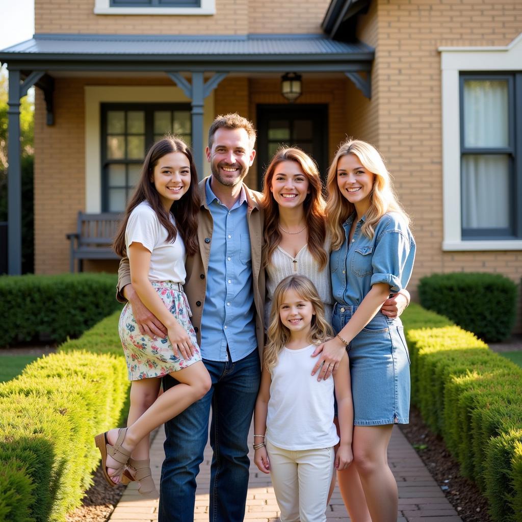 Happy family welcoming guests to their homestay in Hawthorn, Melbourne