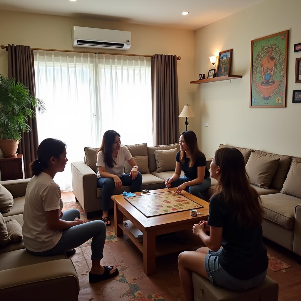 Family enjoying their time in a Johor Bahru homestay living room