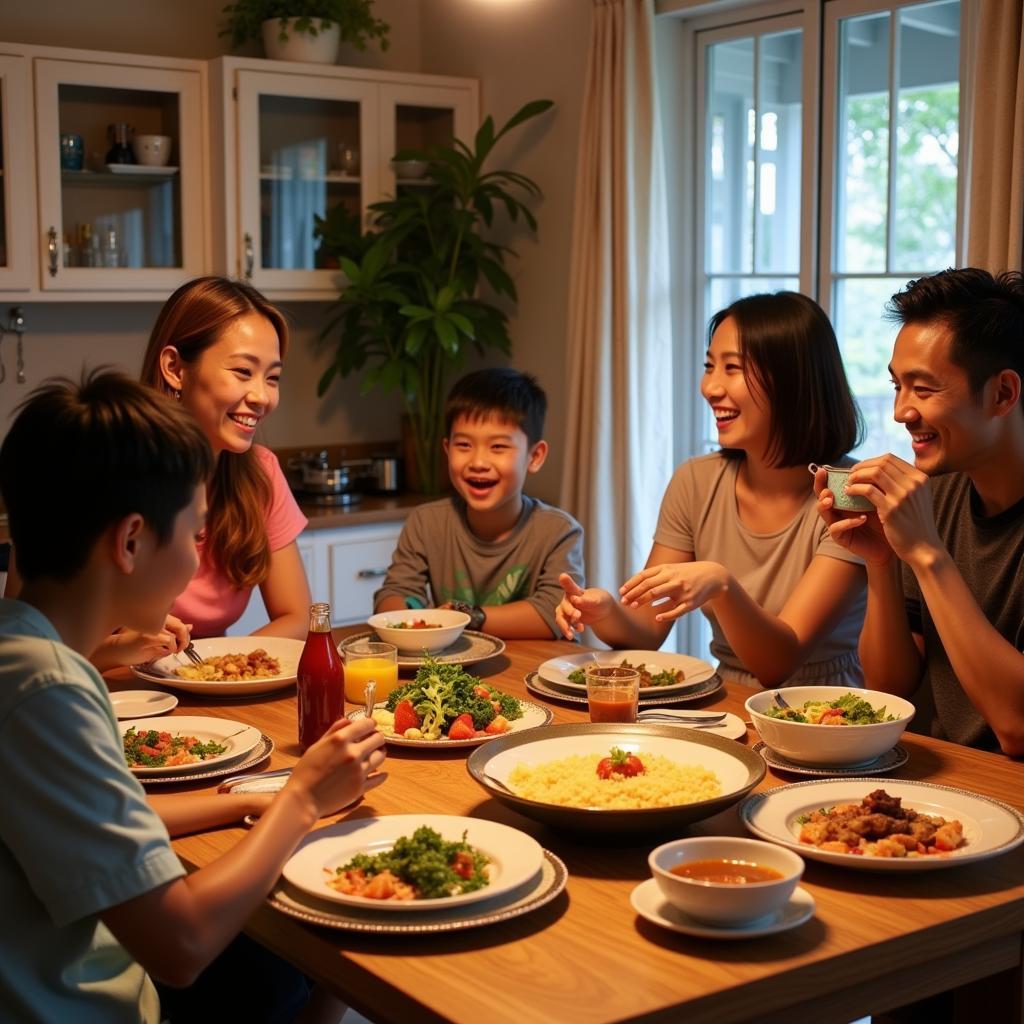 Family dinner at a Kota Kinabalu homestay