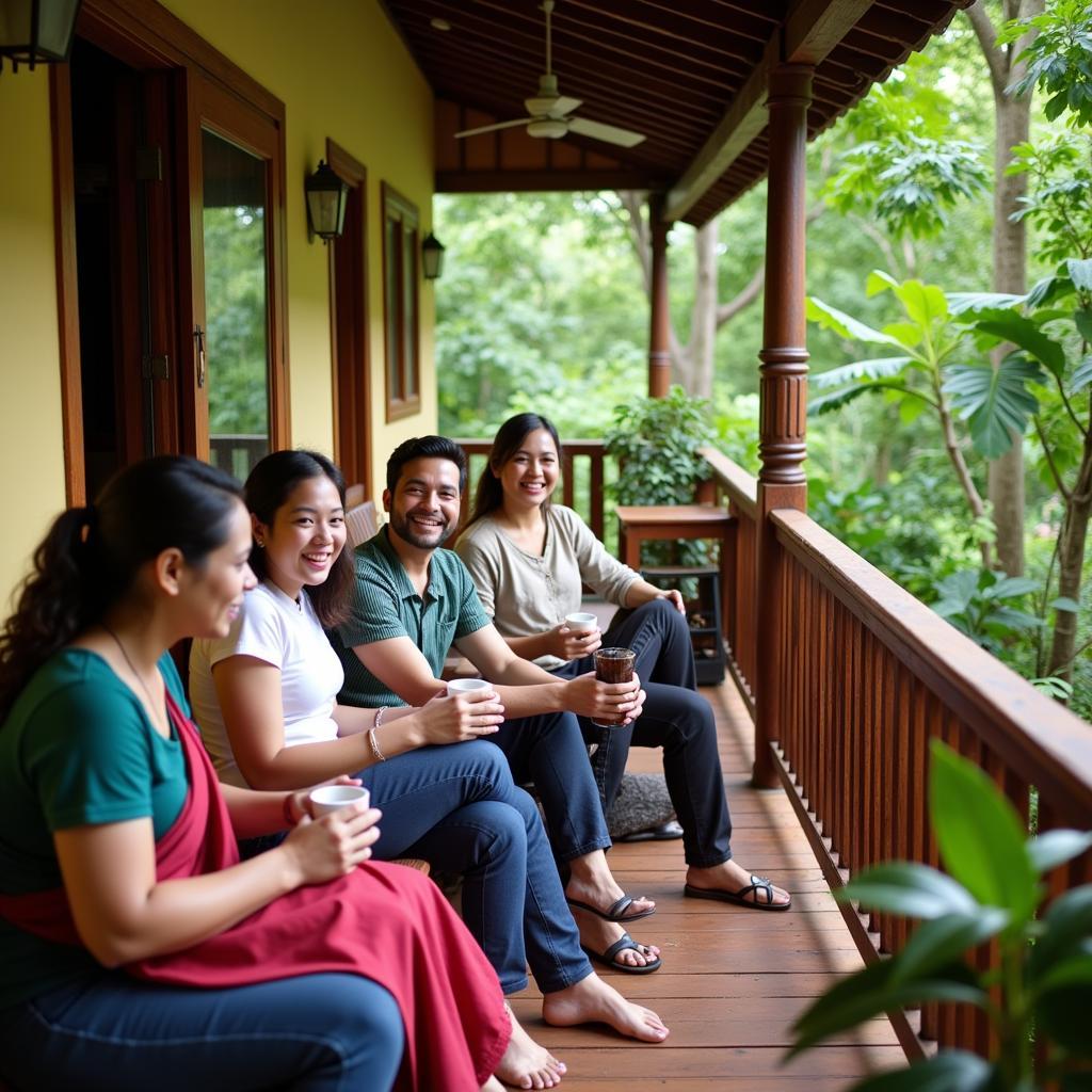 Family enjoying their stay at a homestay in Kushalnagar, Coorg