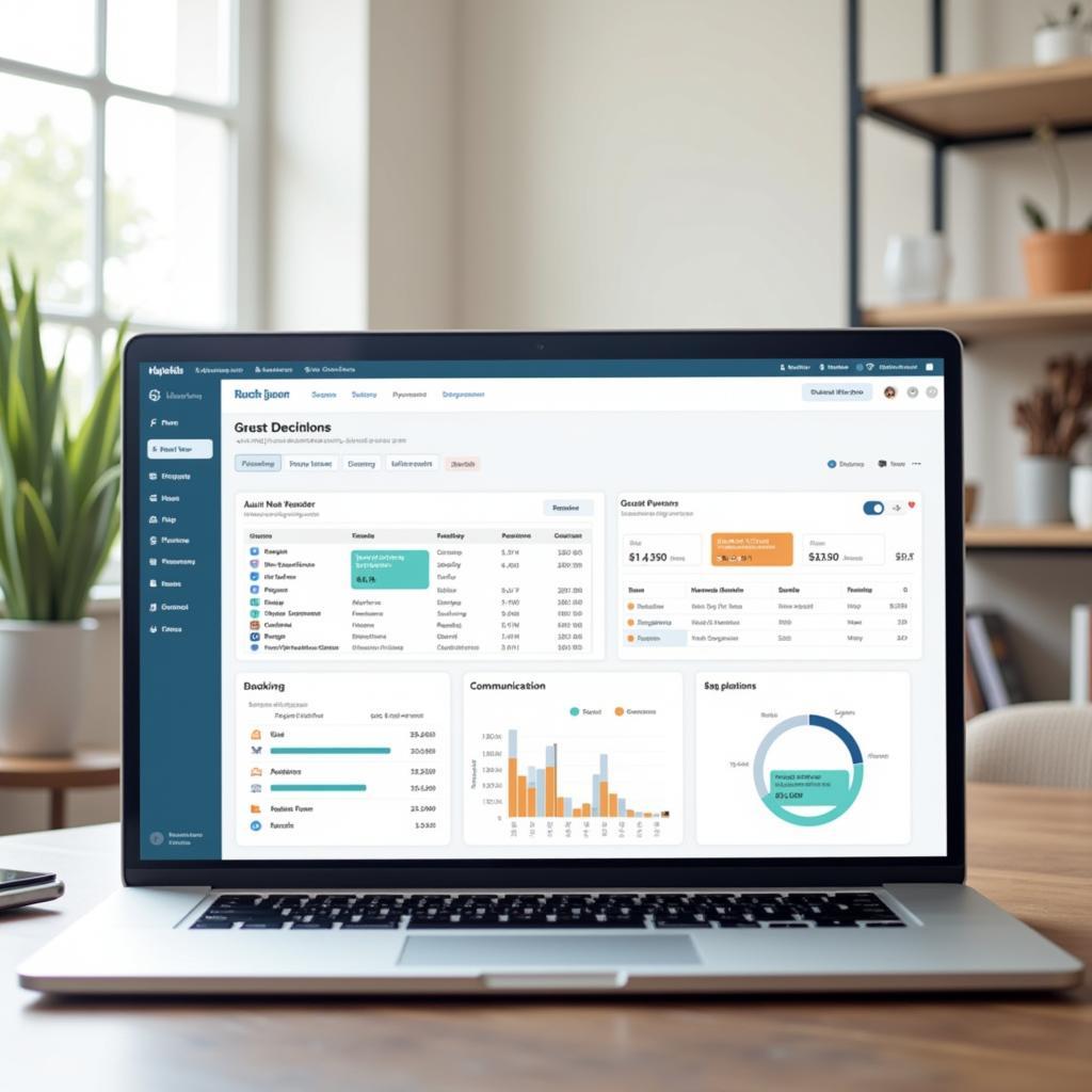 A clean and intuitive homestay management system dashboard on a laptop.