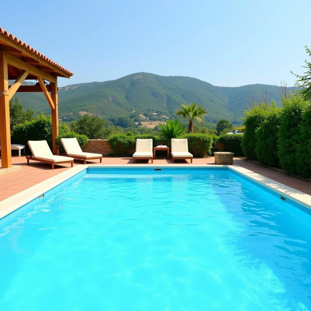 Scenic view of a homestay with a swimming pool overlooking the hills near Mumbai