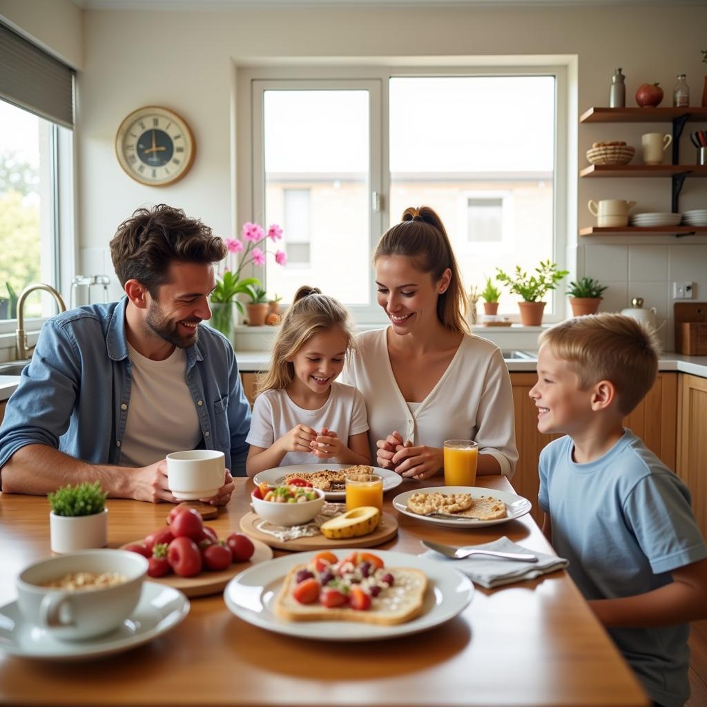 Family enjoying breakfast in a Queensland homestay