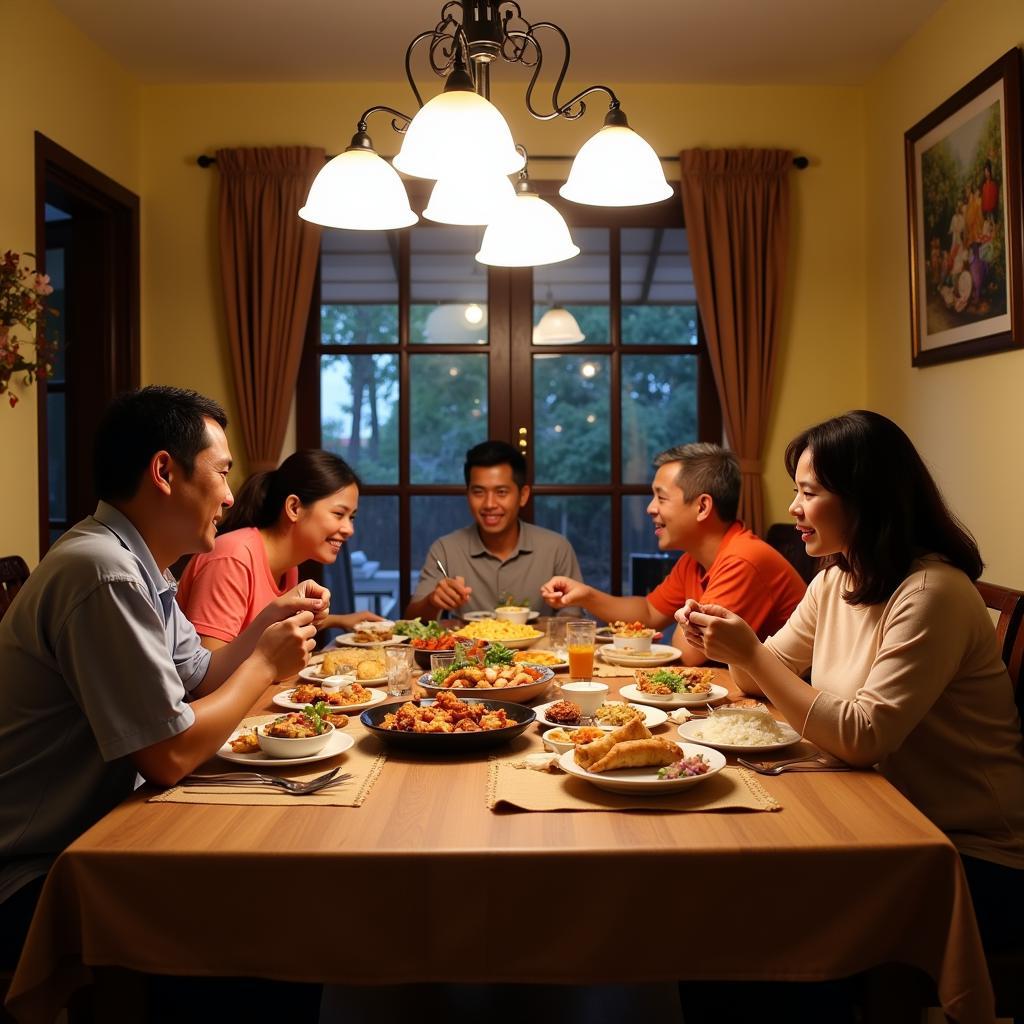 Malaysian Family Enjoying Dinner Together in a Homestay in Rasah Jaya, Seremban