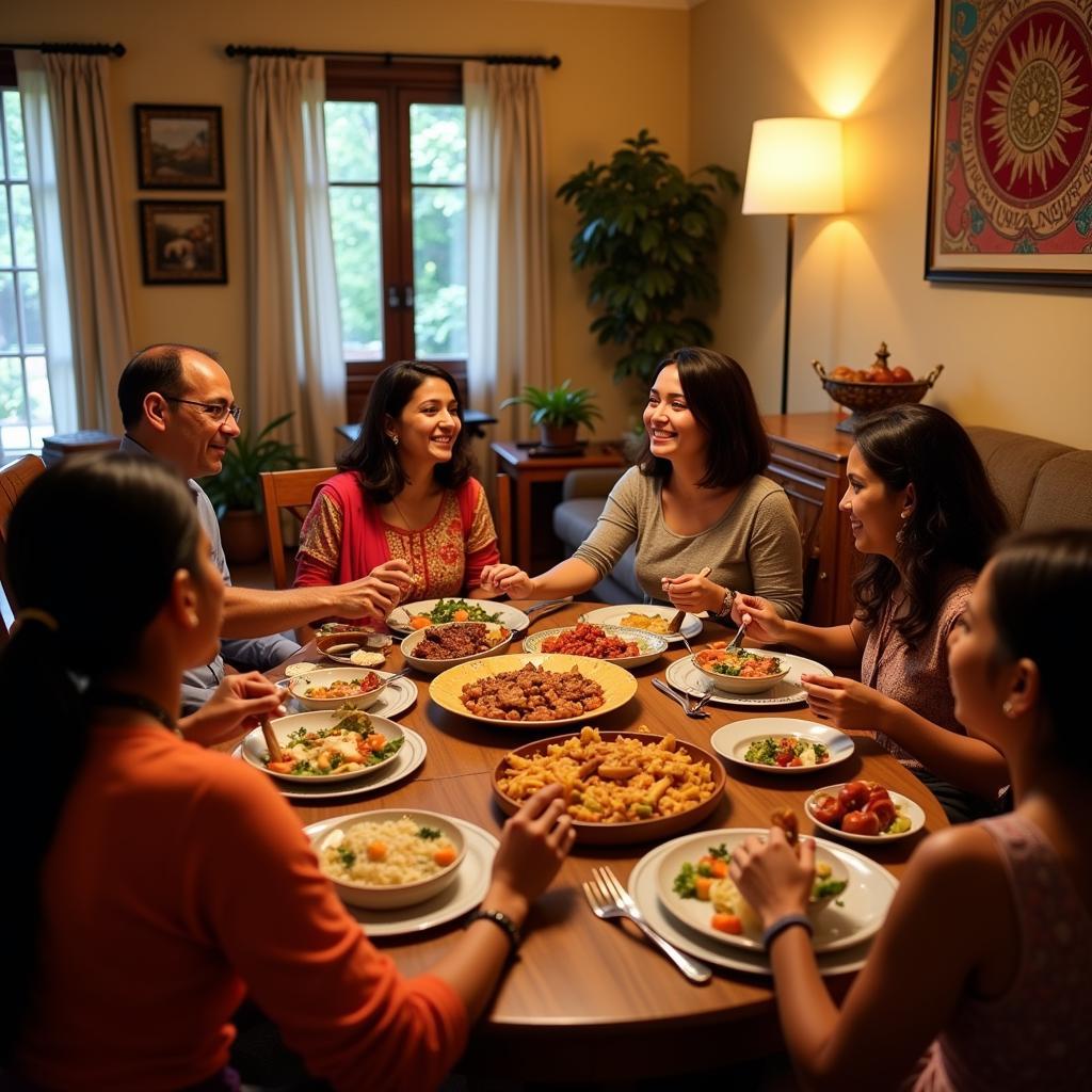 Family dinner at a homestay in Sagar Shimoga