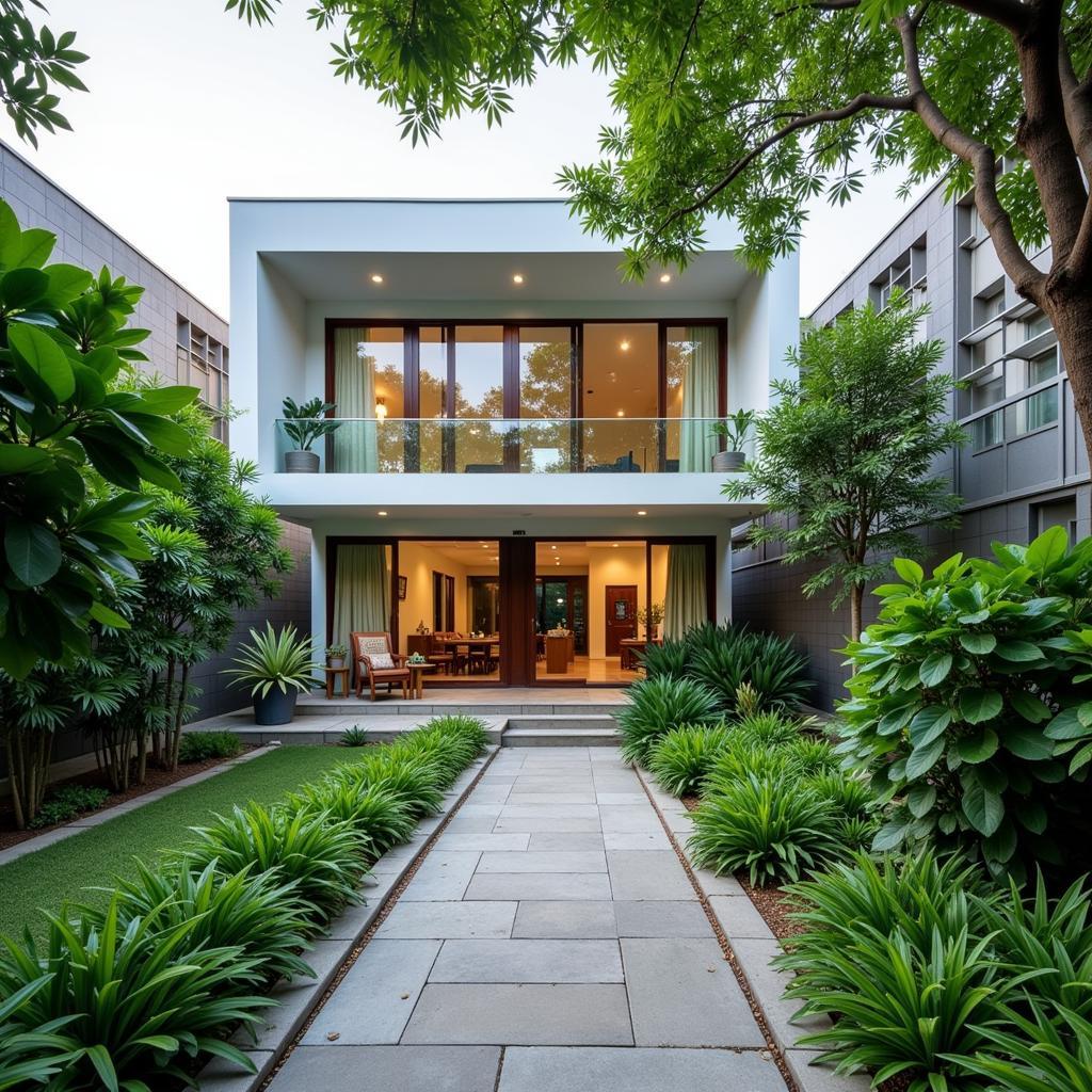 A modern homestay exterior in Seksyen 13, Shah Alam, showcasing its welcoming facade and surrounding greenery.