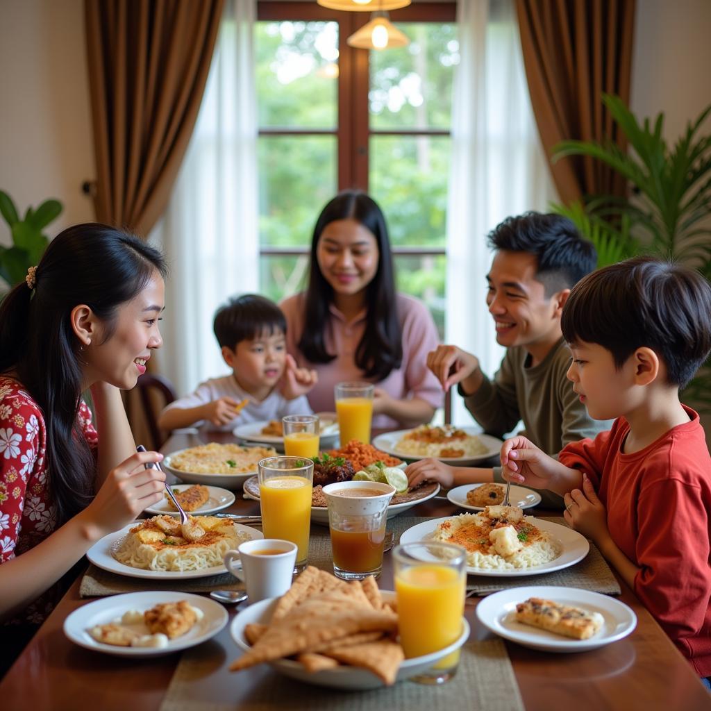 Family enjoying breakfast at a homestay in Selayang Height