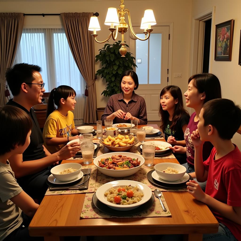 Family dinner at a homestay in Selayang Utama