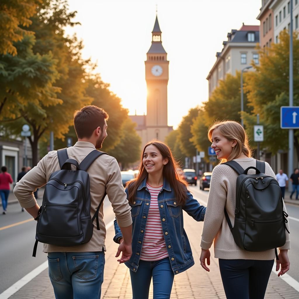 Homestay student and host family exploring the city together