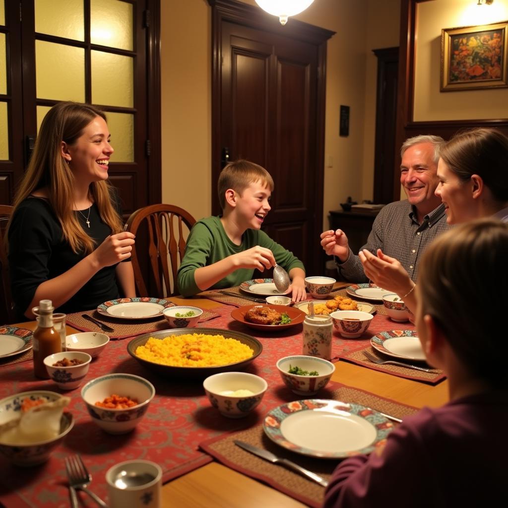 Student Enjoying Paella Dinner with Spanish Host Family