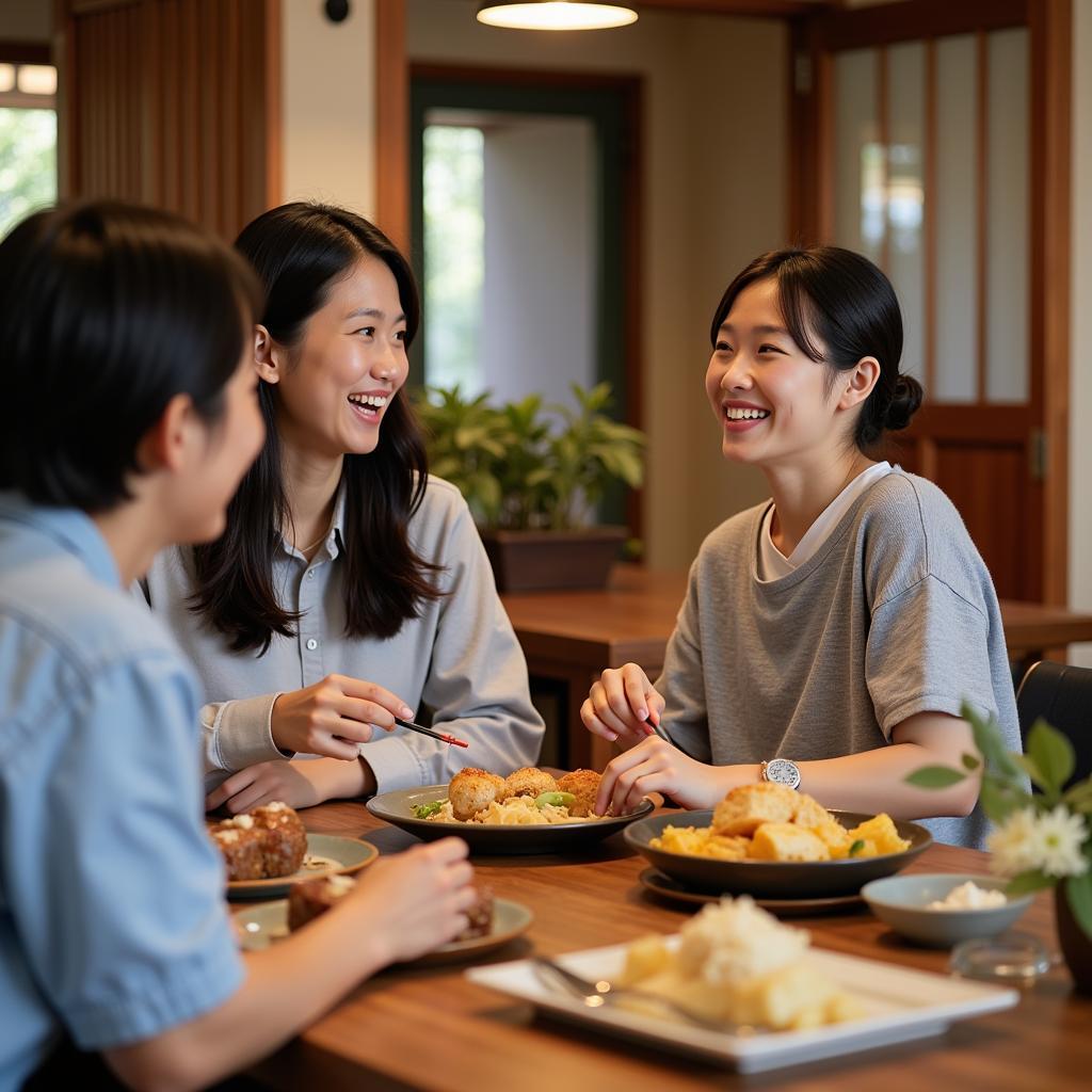 Homestay student interacting with Japanese Family