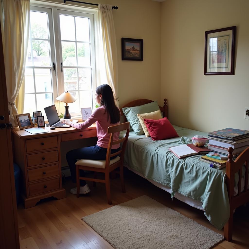 Homestay Student Studying in a Comfortable Room