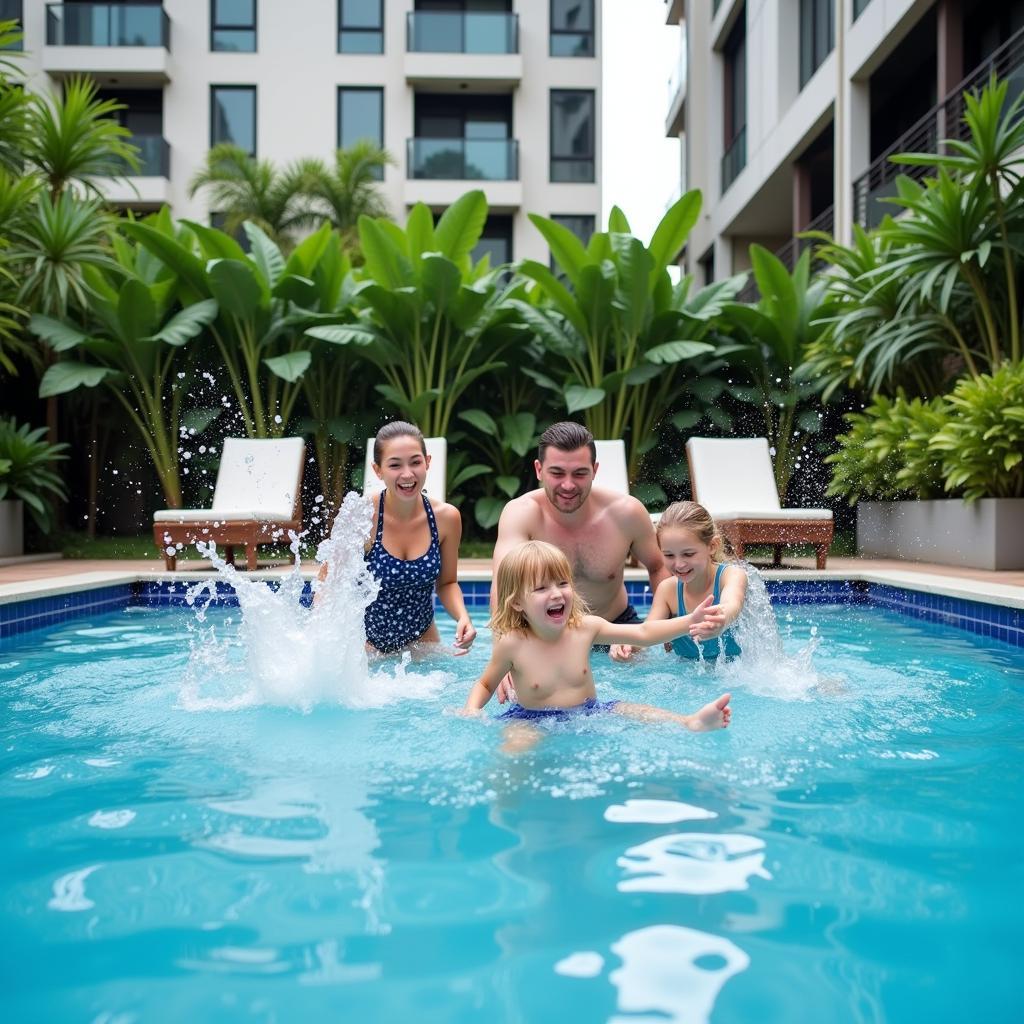 Family enjoying a Subang Jaya homestay pool