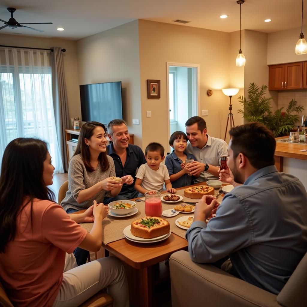 Family Gathering in a Spacious 5-Room Homestay Living Room