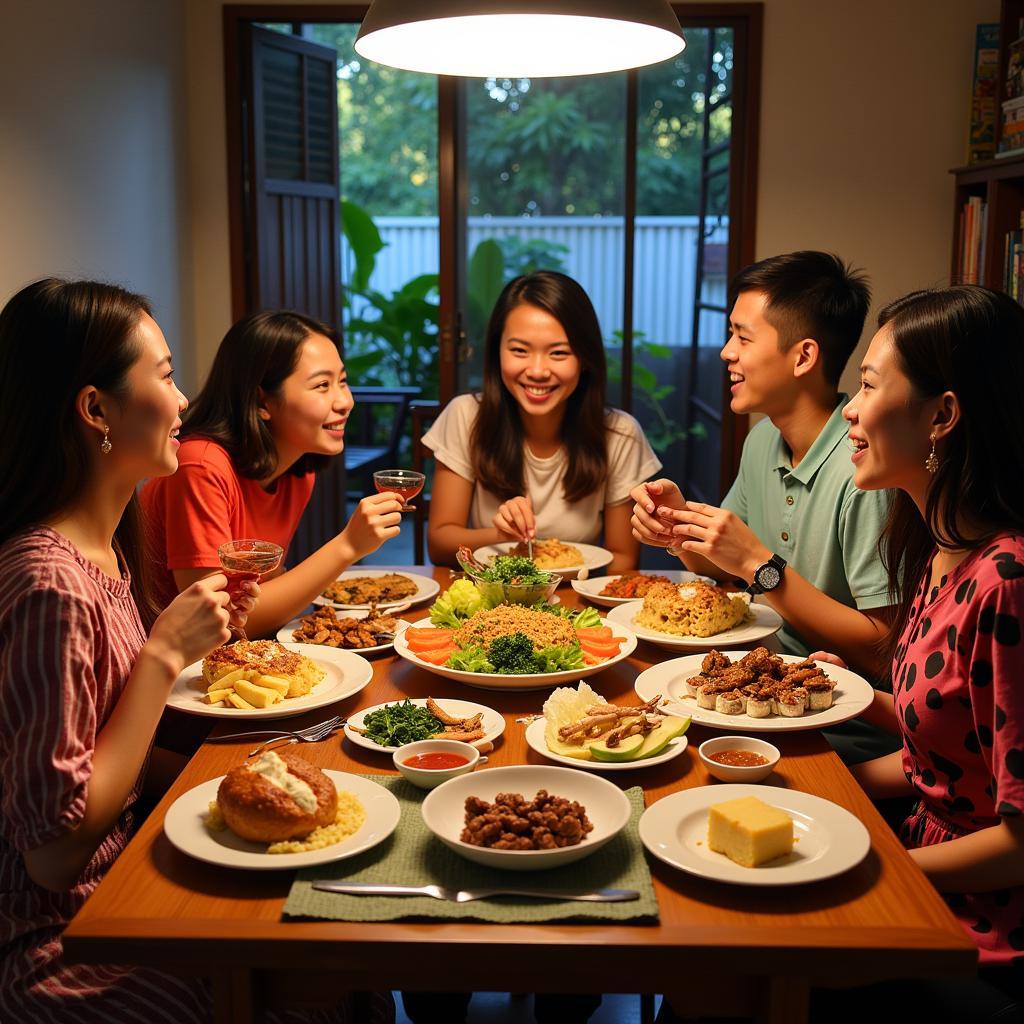 Enjoying a traditional Malaysian meal with a local family