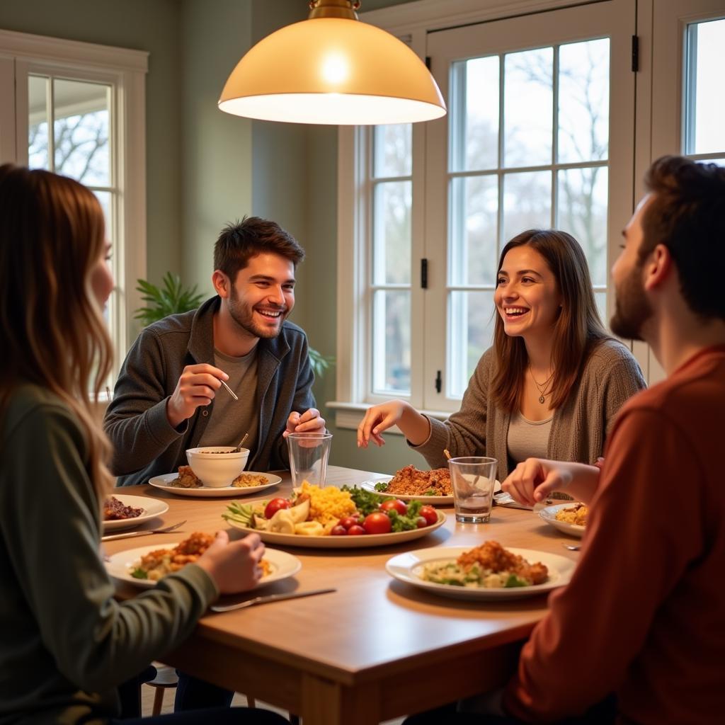 Student enjoying dinner with their Canadian host family in a cozy Calgary home