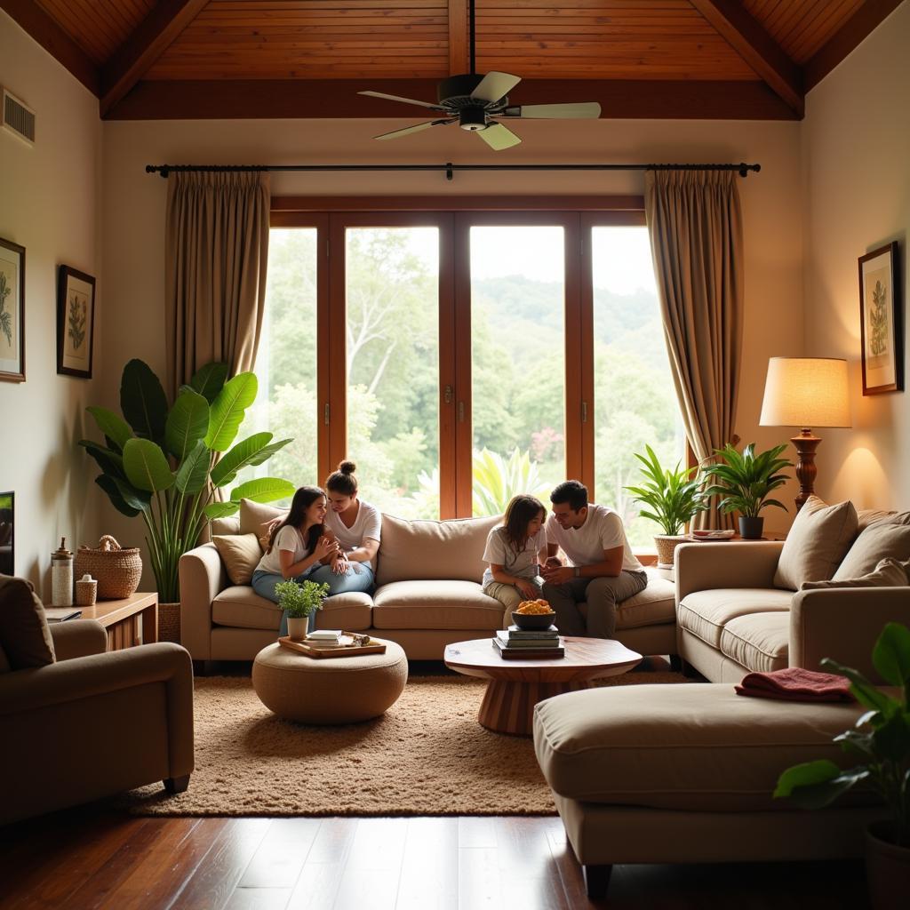 Family Relaxing in the Living Room of Homestay Villa Bayu Ria