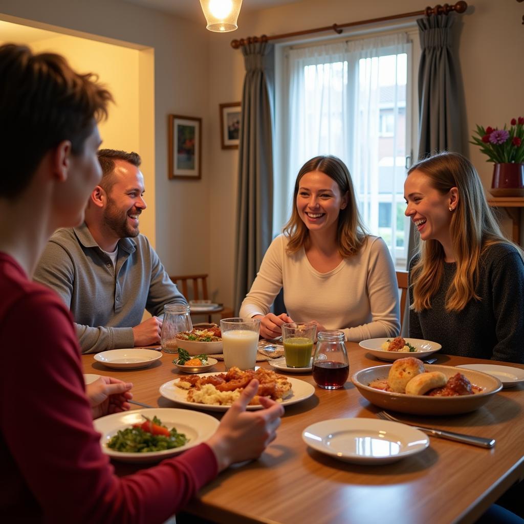 Family enjoying dinner together in a Waikato homestay