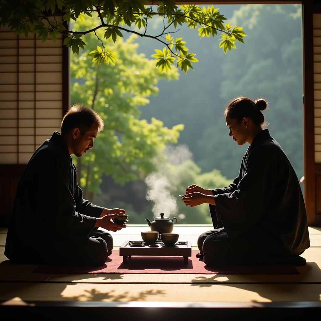 Traditional Japanese tea ceremony in the countryside