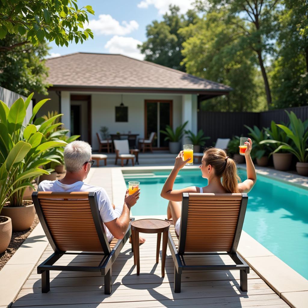 Relaxing by the private pool at a Jogja homestay