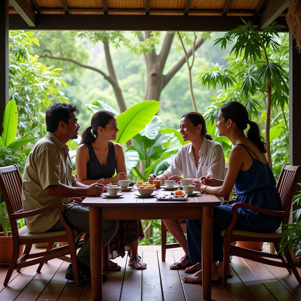 Guests enjoying tea time with their hosts in a Kandy homestay.