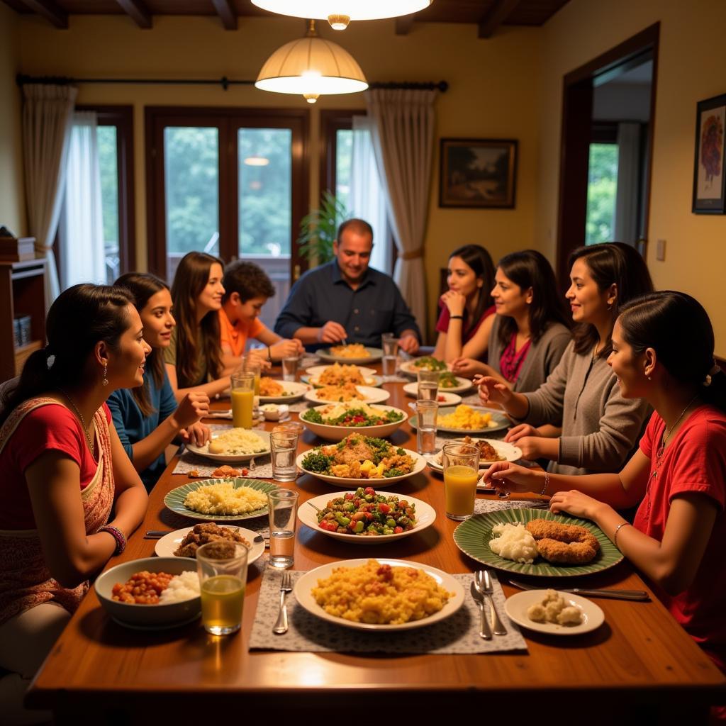 Family enjoying a traditional meal in a Karaikal homestay