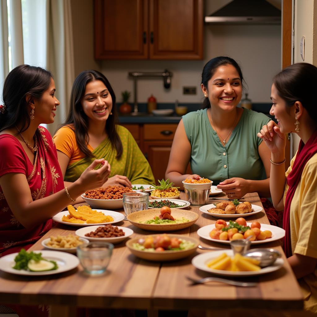 Family enjoying a meal together in a Karwar homestay