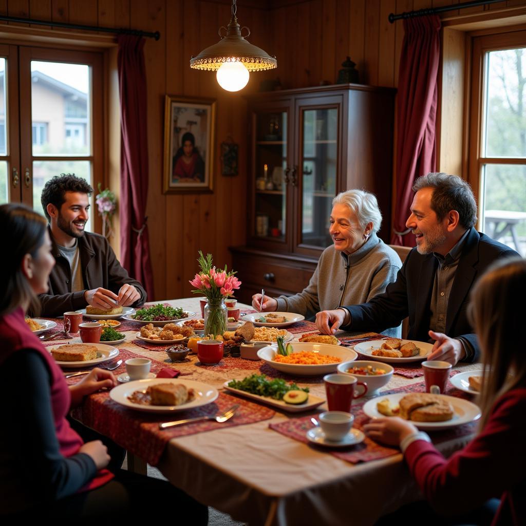 Kashmiri Family Sharing a Meal with Guests