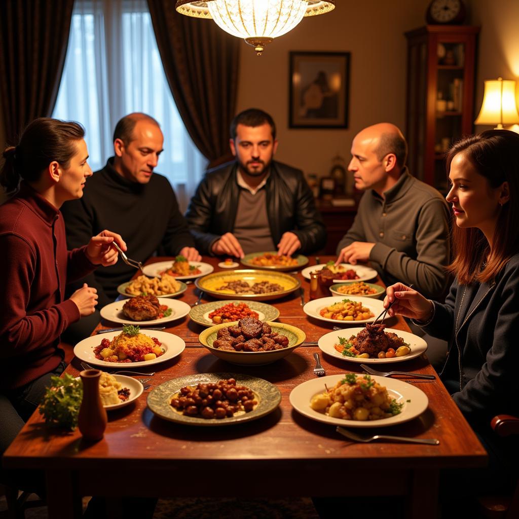 Sharing a traditional Kashmiri meal with a local family in a homestay