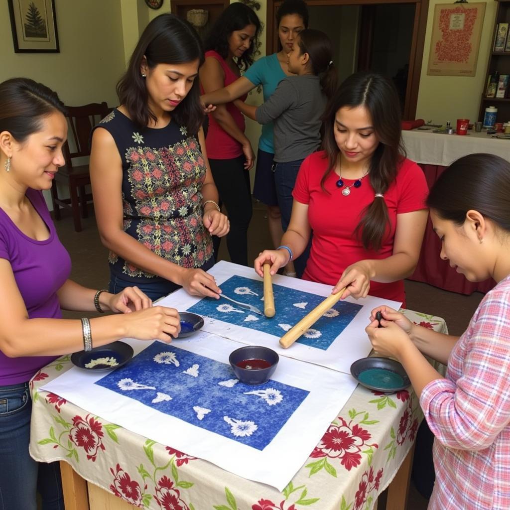 Guests learning batik making in a Kelantan homestay