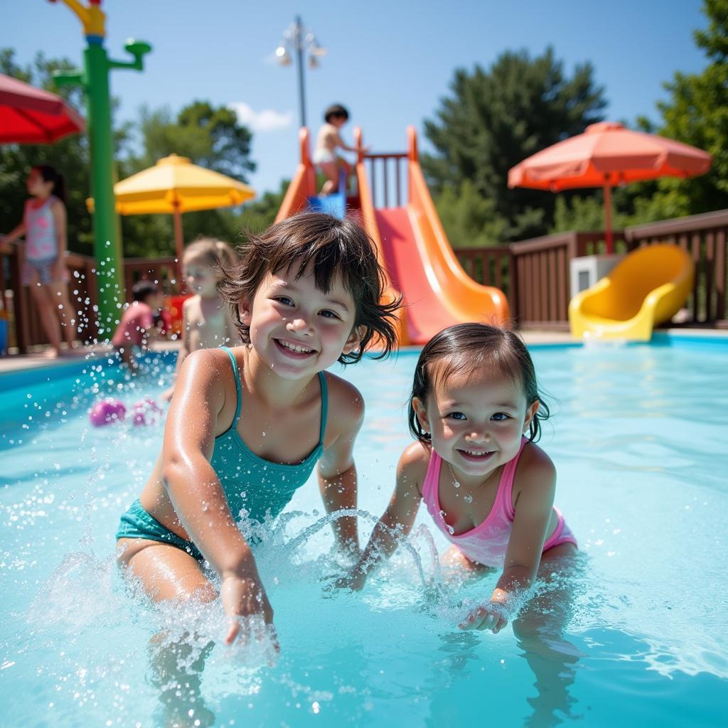 Kids Splashing in Water Park near D Qiano Homestay