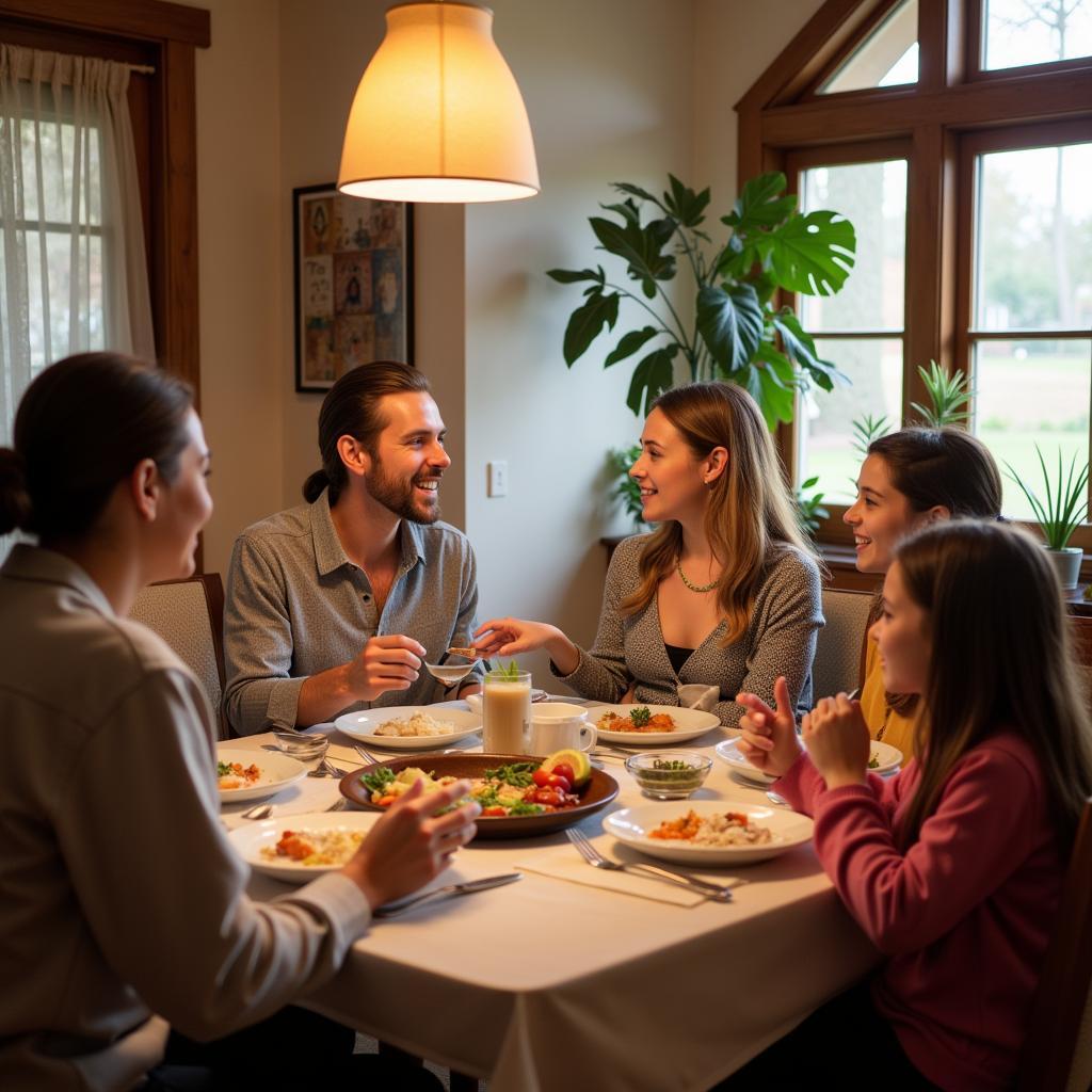 Homestay guest enjoying dinner with their host family in Kitchener Waterloo