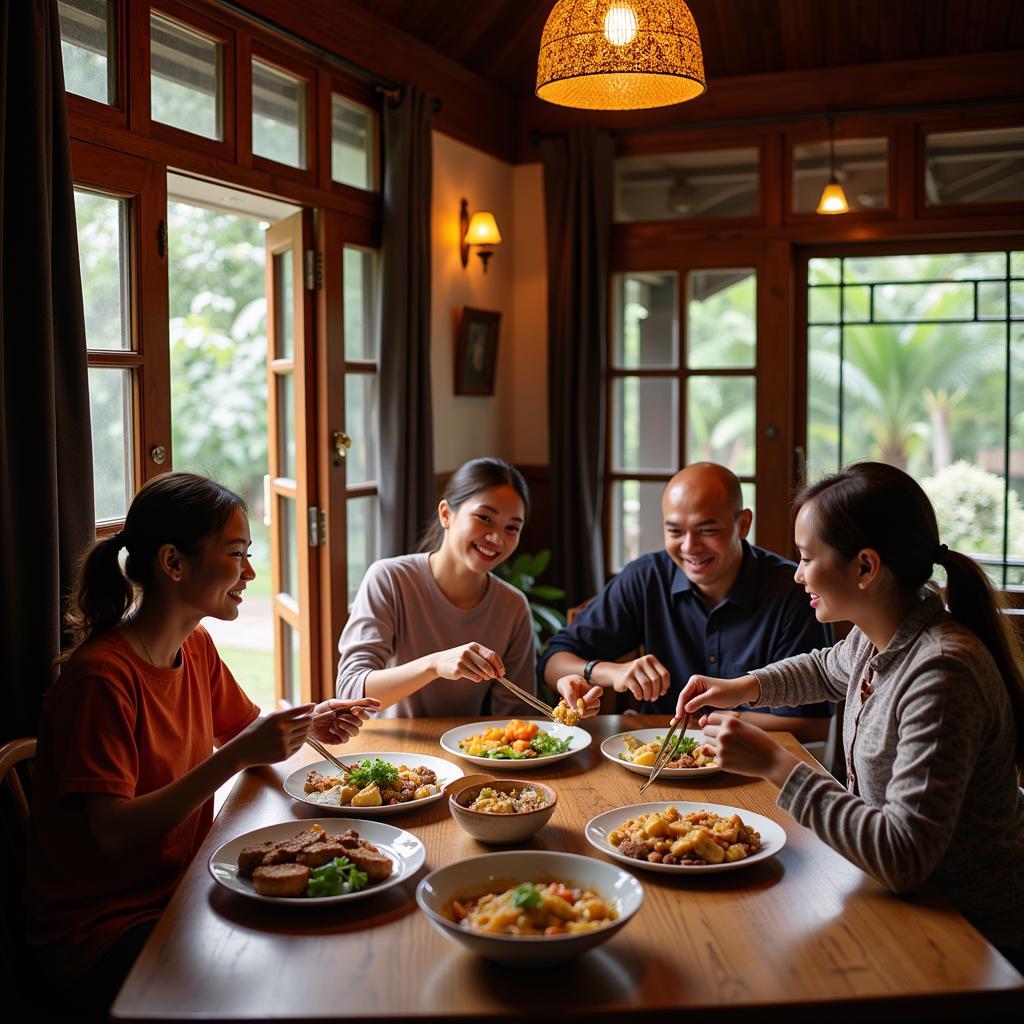 Family enjoying a meal in a KKB homestay