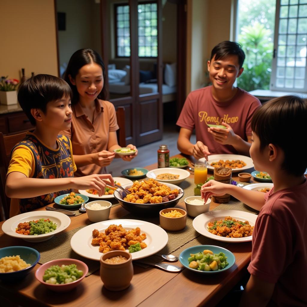 Enjoying a Family Meal at a Homestay in Klebang