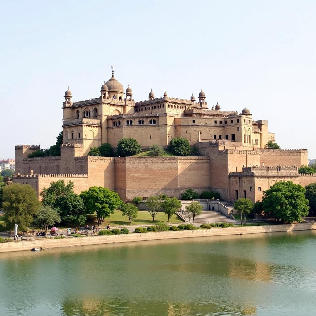 View of the City Palace in Kota from across the Chambal River