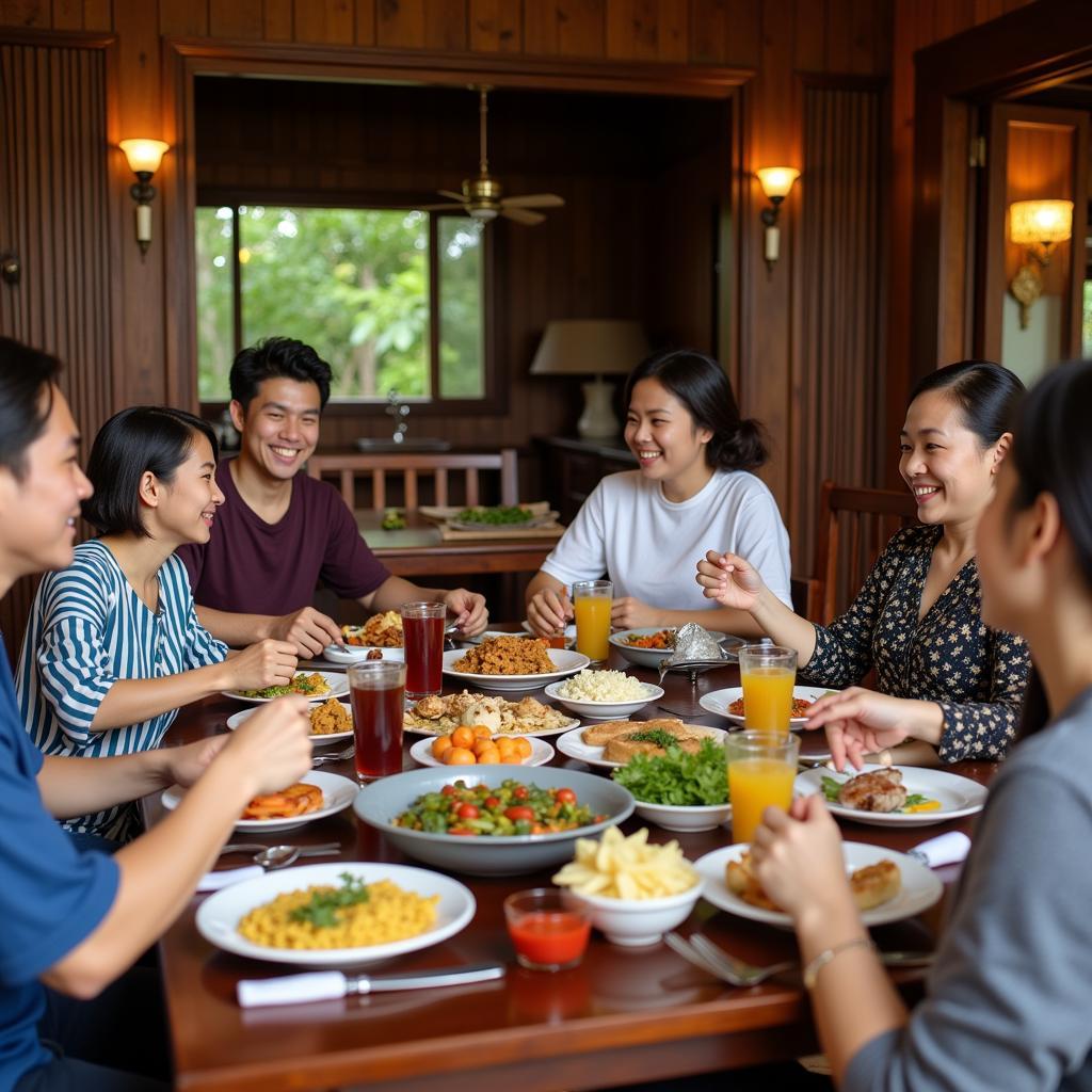 Family enjoying a meal together at a Kota Lama Kiri homestay