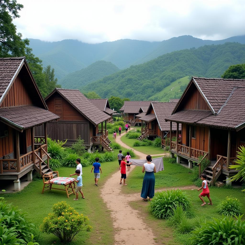 Traditional Malaysian village scene in Kuala Sentul