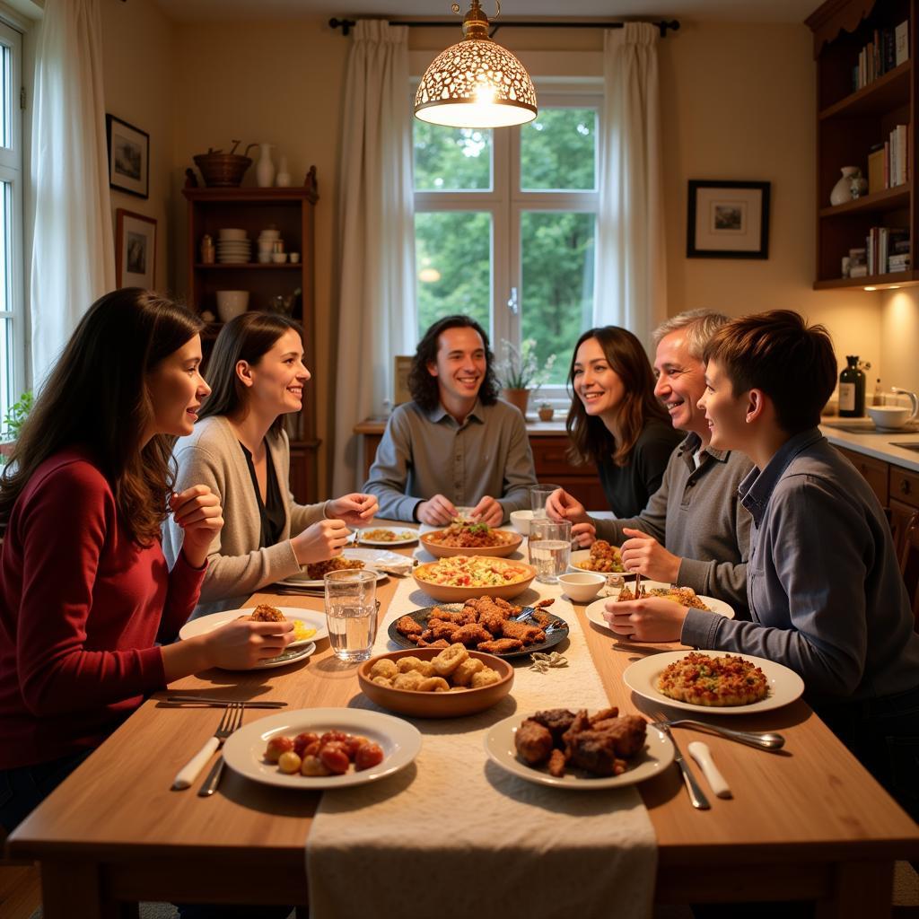 A family enjoying a traditional meal together in a homestay in Kudremukh, Karnataka