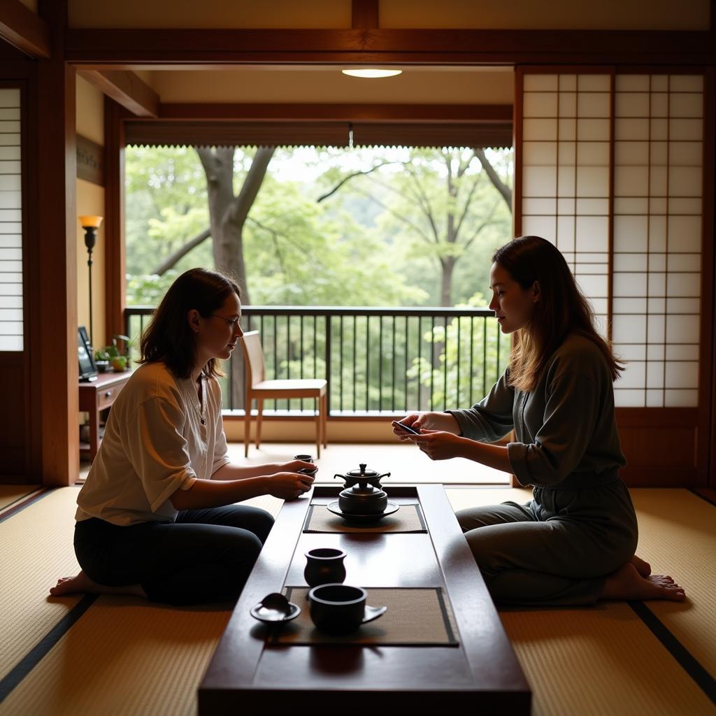 Participating in a traditional Japanese tea ceremony in a Kyoto homestay